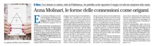 “Anna Molinari, le forme delle connessioni come origami”, l'Adige - 6 dicembre 2020